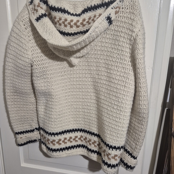 Handmade Cozy Cream Hooded Cardigan with Patterned Hem 22ptp - Picture 5 of 5